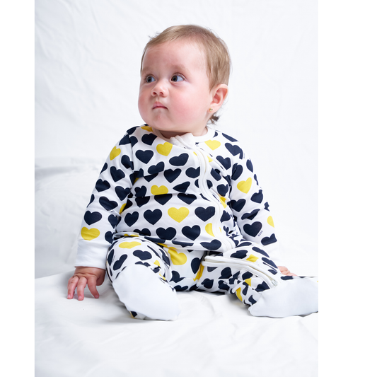 Black & Yellow Hearts Zip-up Baby Bodysuit