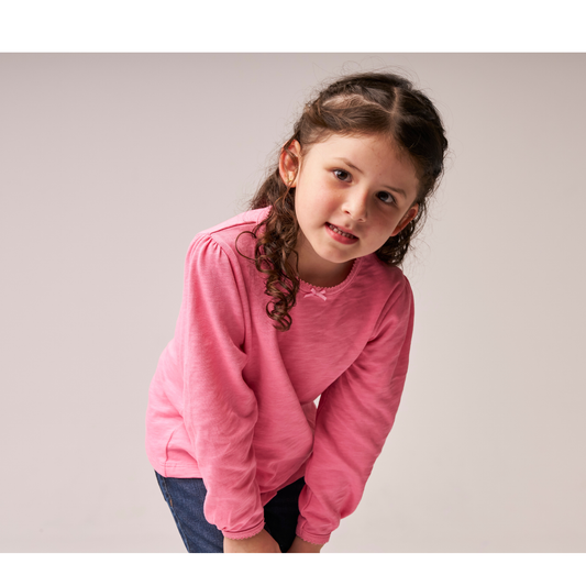 Puff Long Sleeve Tee Peony — 100% Organic Pima Cotton