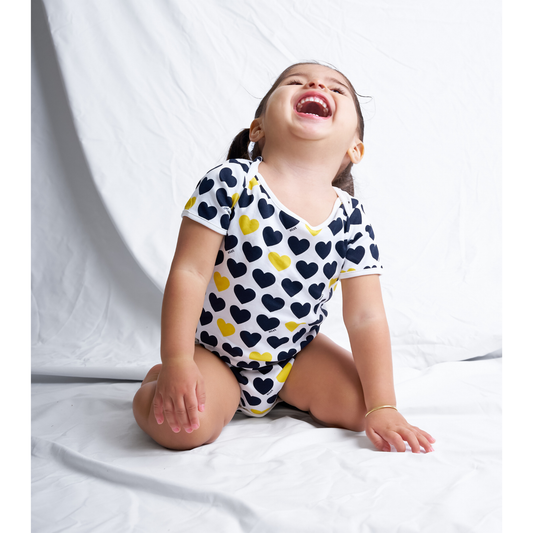 Black & Yellow Hearts Short sleeve bodysuit
