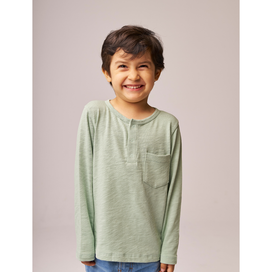 Henley Long Sleeve Tee Cactus Green — 100% Organic Pima Cotton