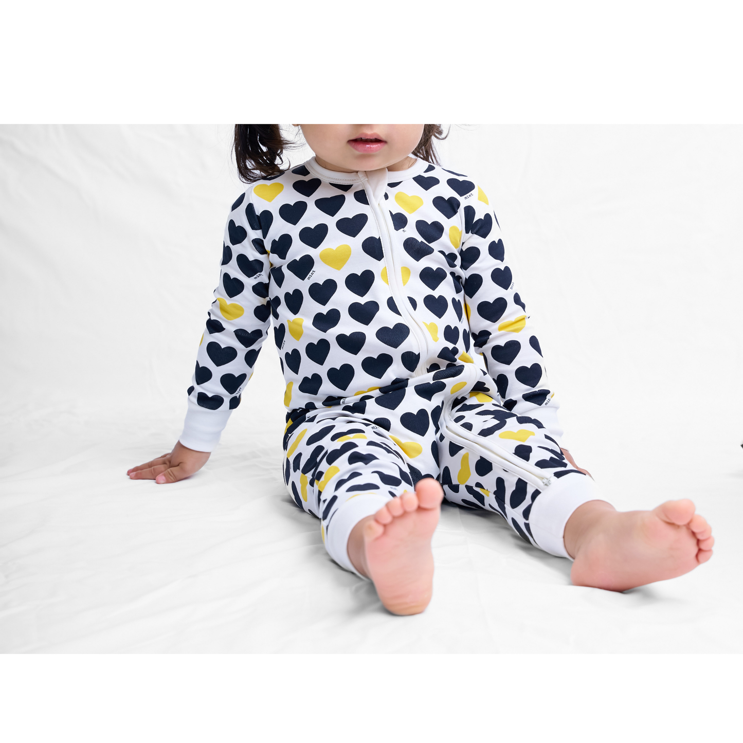 Black & Yellow Hearts Zip-up Baby Bodysuit
