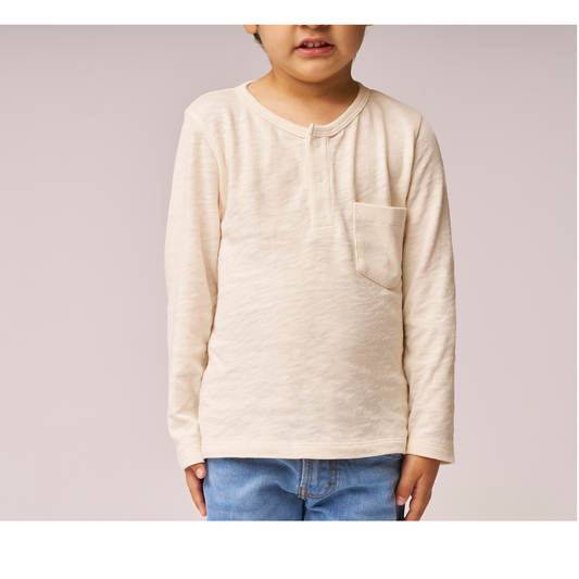 Henley Long Sleeve Tee Oat Cream — 100% Organic Pima Cotton