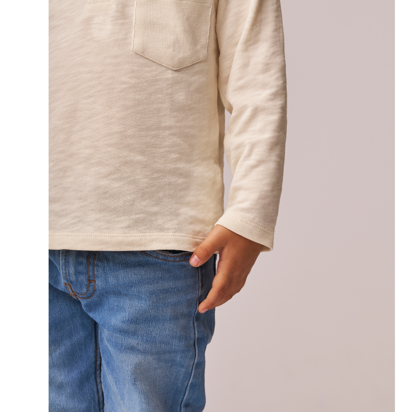 Henley Long Sleeve Tee Oat Cream — 100% Organic Pima Cotton