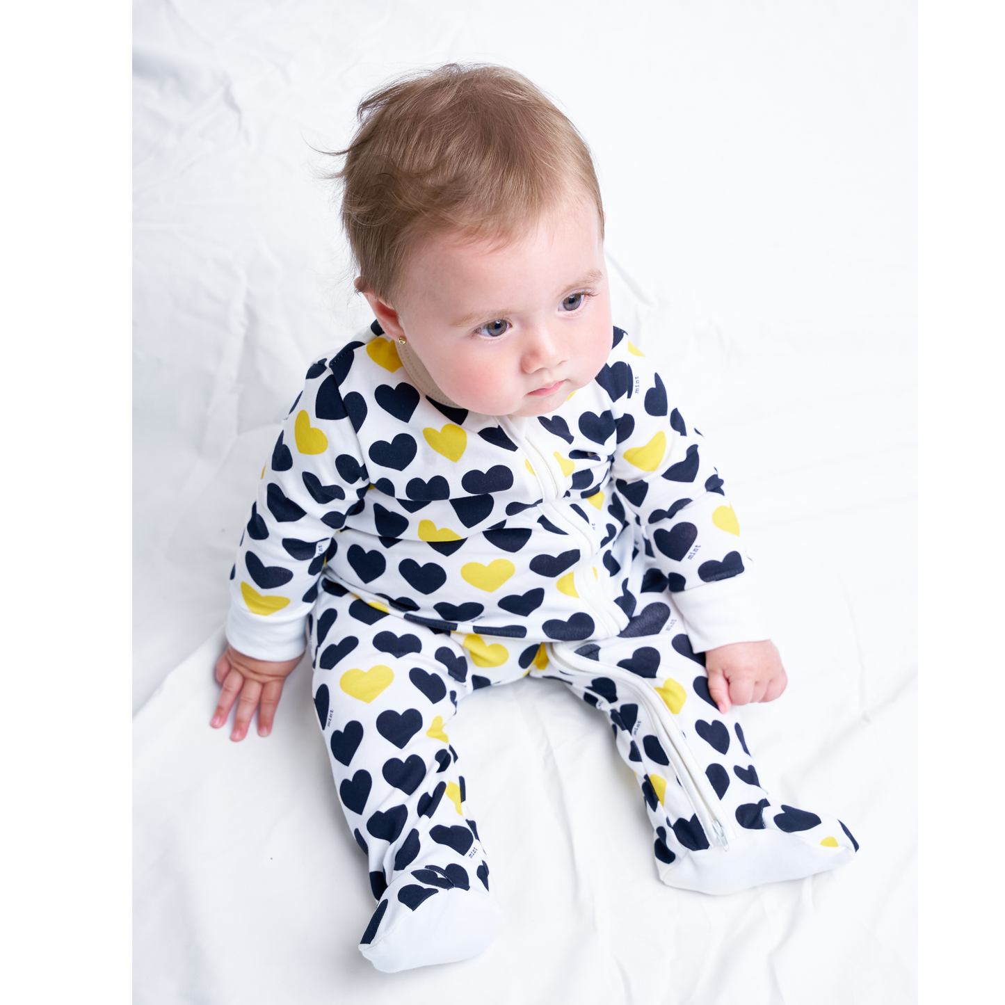 Black & Yellow Hearts Zip-up Baby Bodysuit