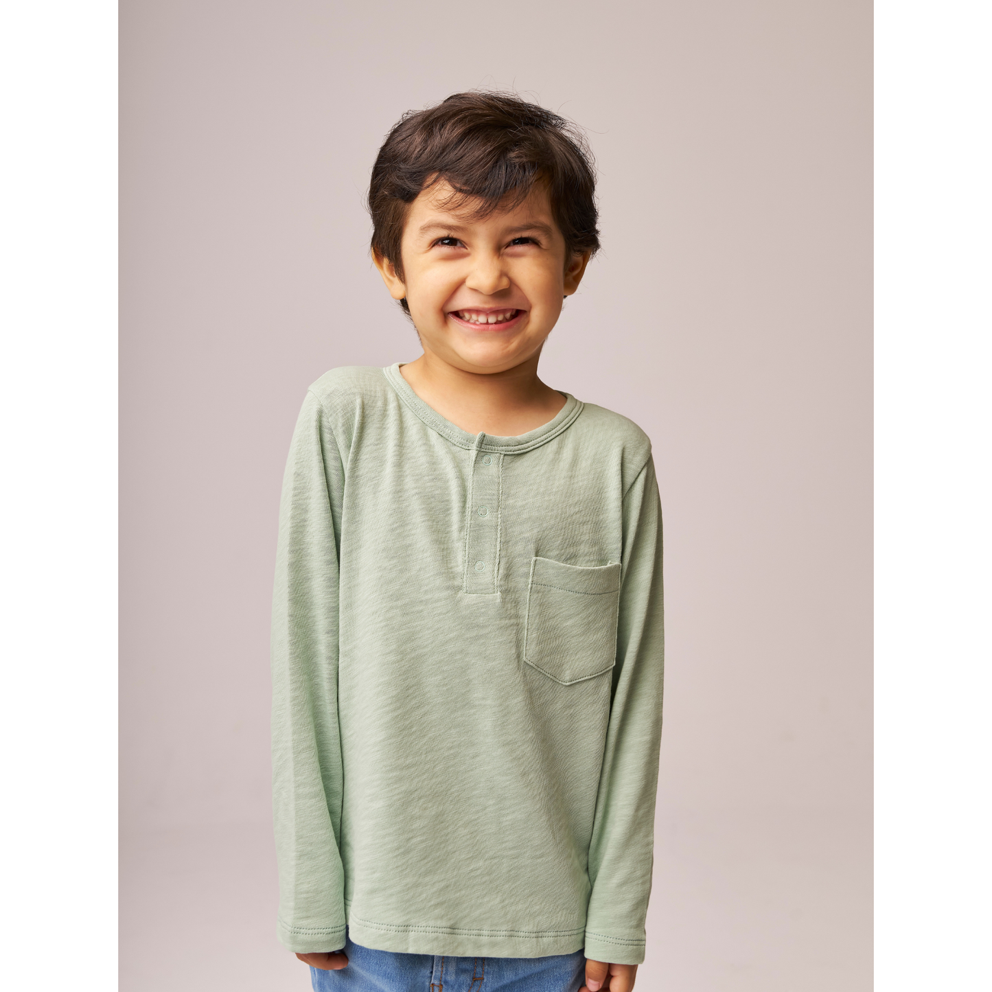 Henley Long Sleeve Tee Cactus Green — 100% Organic Pima Cotton