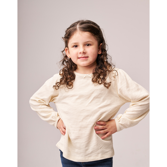 Puff Long Sleeve Tee Oat Cream — 100% Organic Pima Cotton