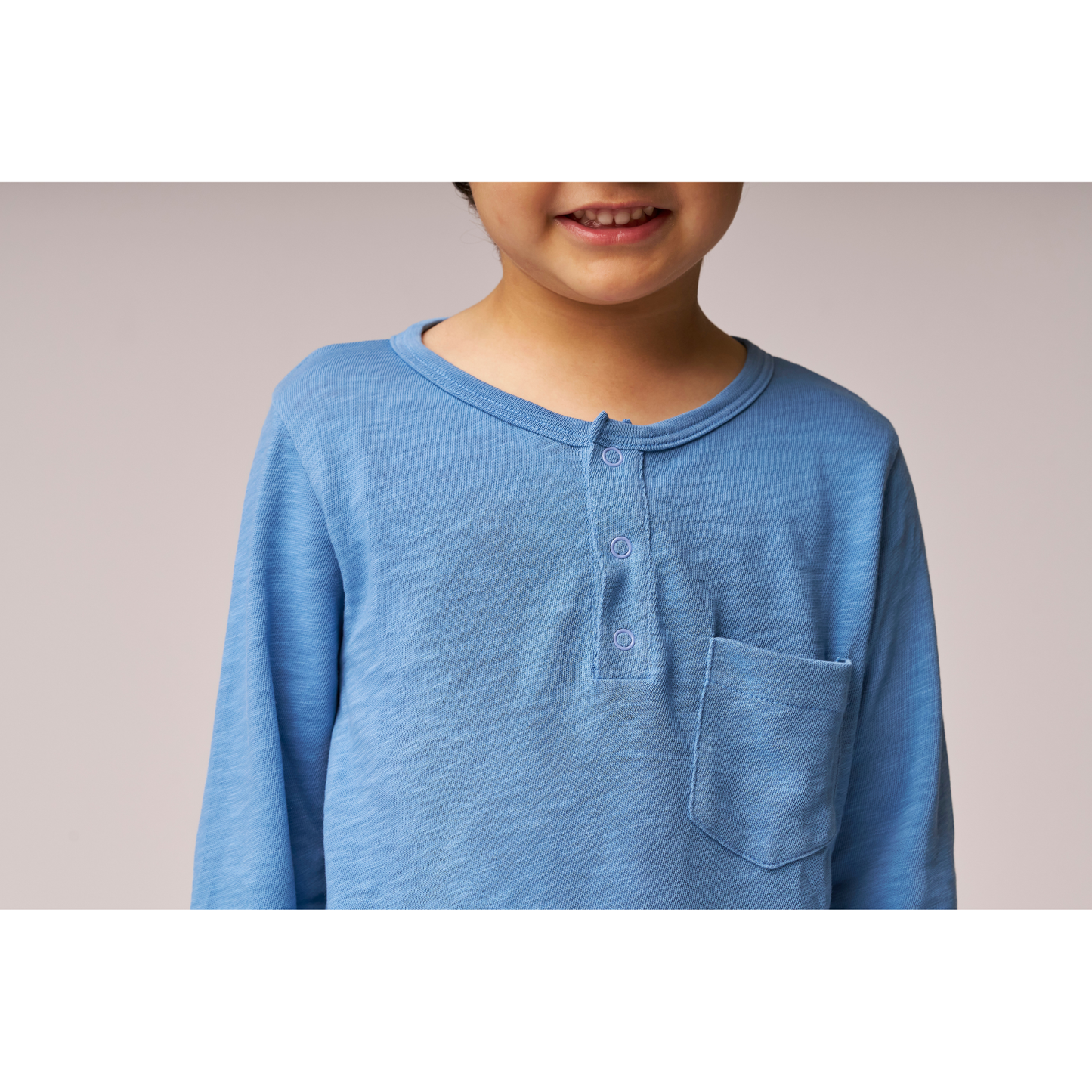Henley Long Sleeve Tee Pacific Blue — 100% Organic Pima Cotton