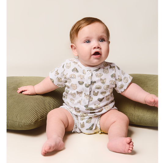 Mini Woof Squad Grey Shortie Romper
