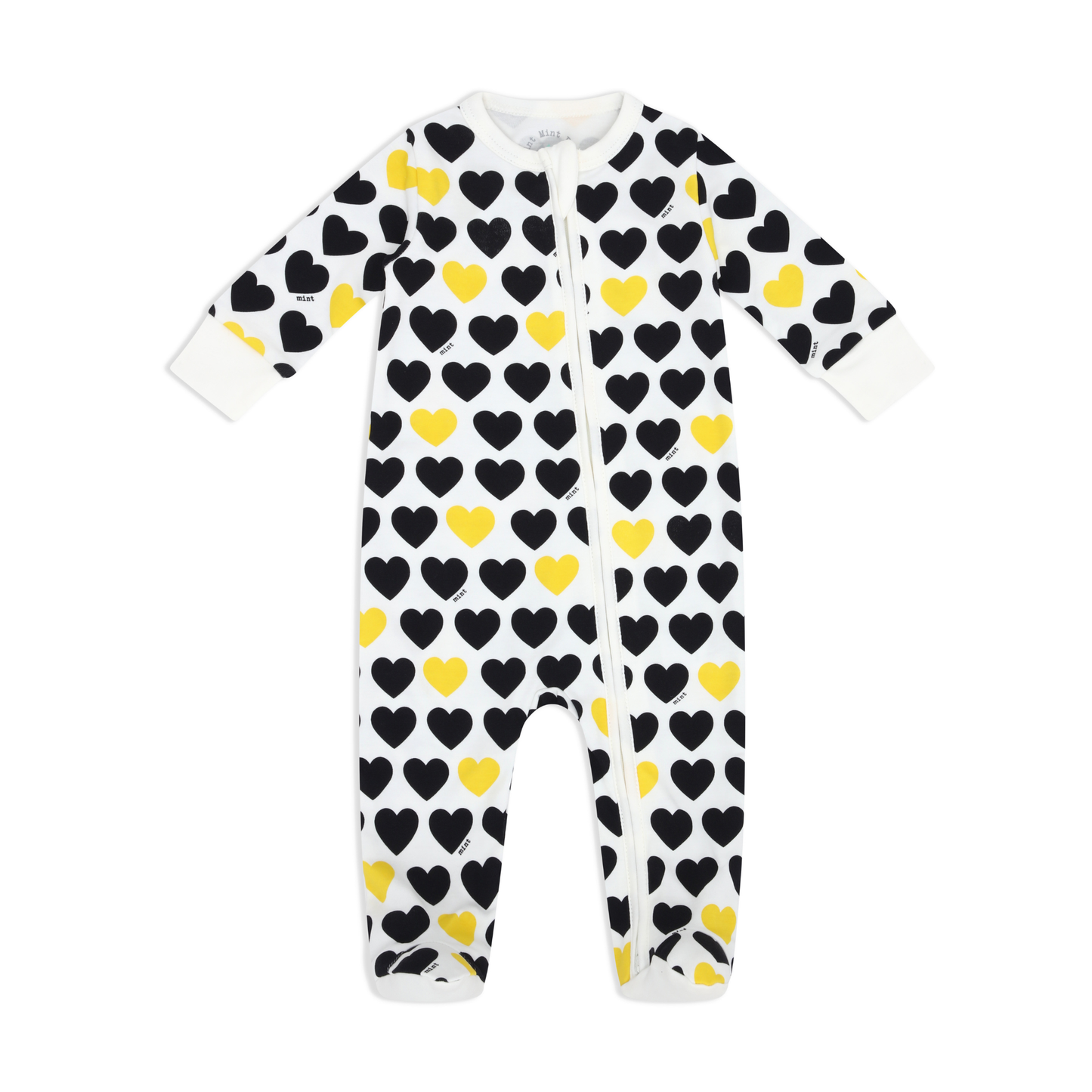 Black & Yellow Hearts Zip-up Baby Bodysuit