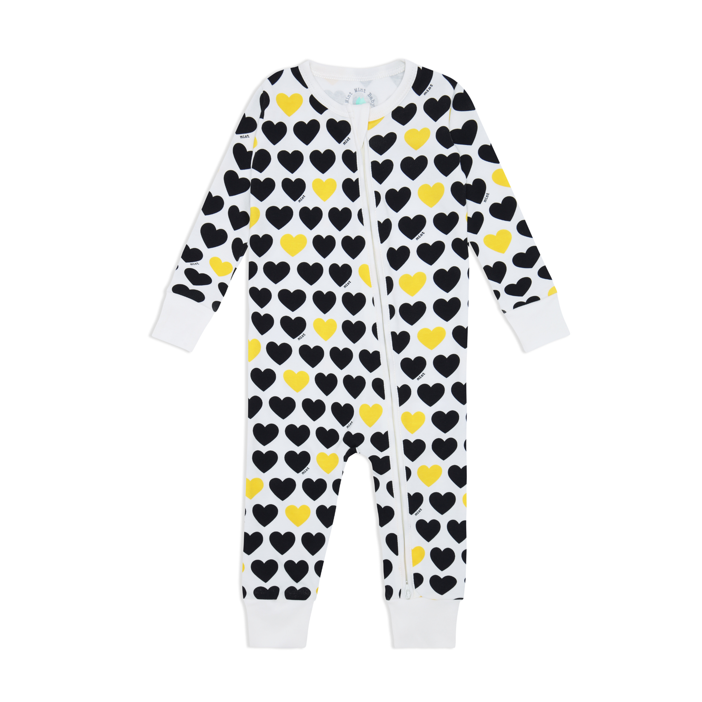 Black & Yellow Hearts Zip-up Baby Bodysuit
