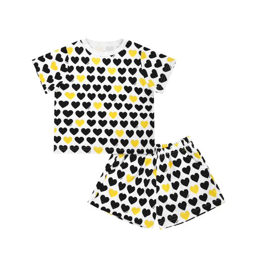 Black & Yellow Hearts Short Pajama set